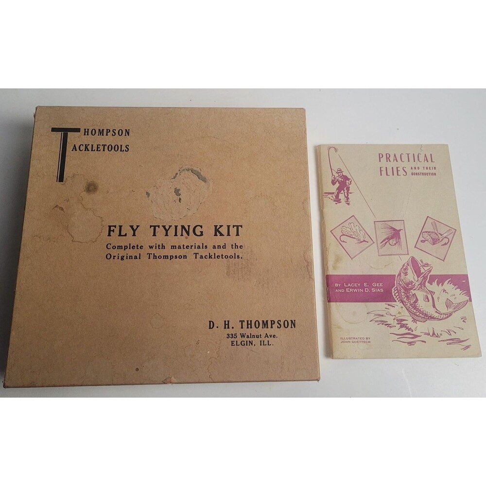 VINTAGE D.H. THOMPSON FLY TYING KIT & FLY TYING BOOK - Over 40 pcs